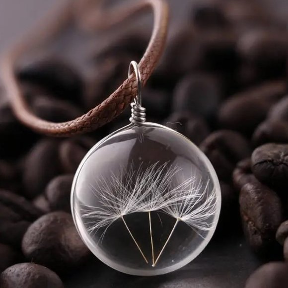 Necklace Dandelion Wish 3D Dome Pendant Leather Rope seeds luck Trendy Stylish - Picture 2 of 3
